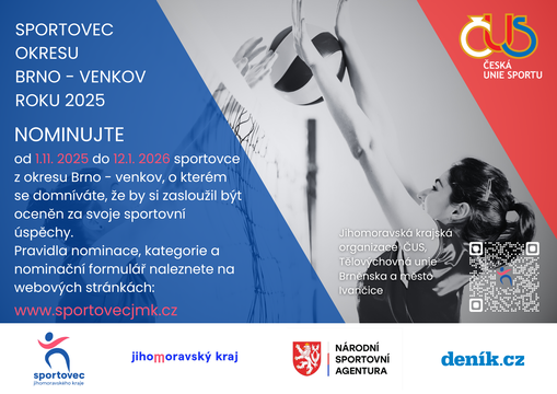 Nominujte sportovce z okresu Brno město do 12.1.2026  Nominujte sportovce z okresu Brno město do 12.1.2026